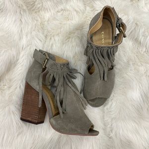Slightly used suede fringe heels